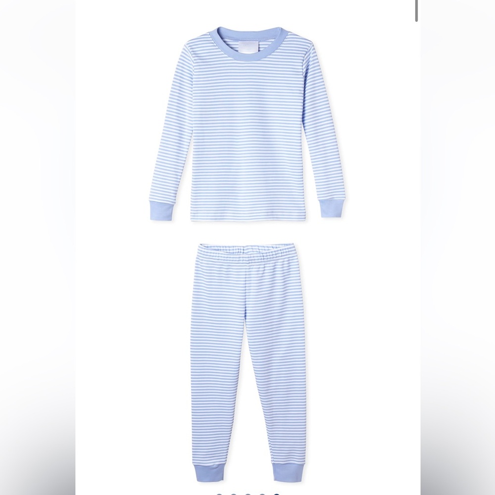 LAKE “Hydrangea” Light Blue Stripe Kids Pajama Set - Soft Long Sleeve Top Pants